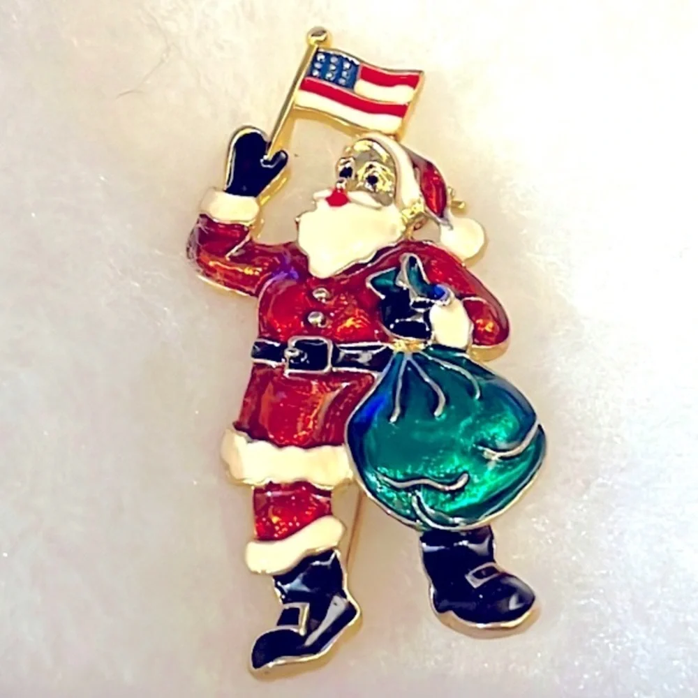 🎄🎅🏻 Vintage American Flag Santa Brooch 🎅🏻🇺🇸